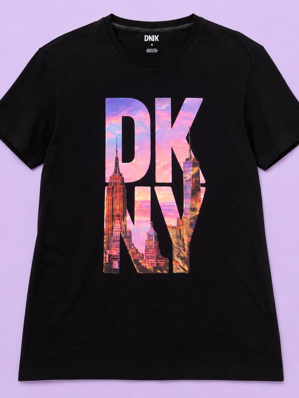 Adult Black Graphic T-Shirt with Sunset City Print